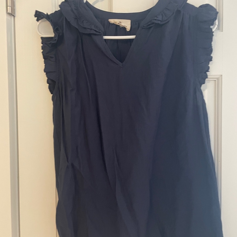 Navy Blue Ruffled Sleeveless Top